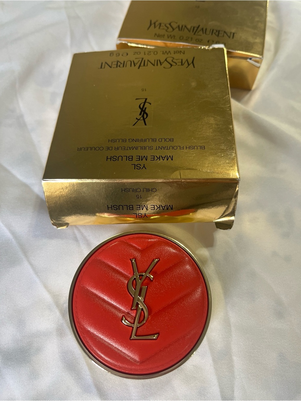 Yves Saint Laurent Red Quilted Logo Cream Blush -15